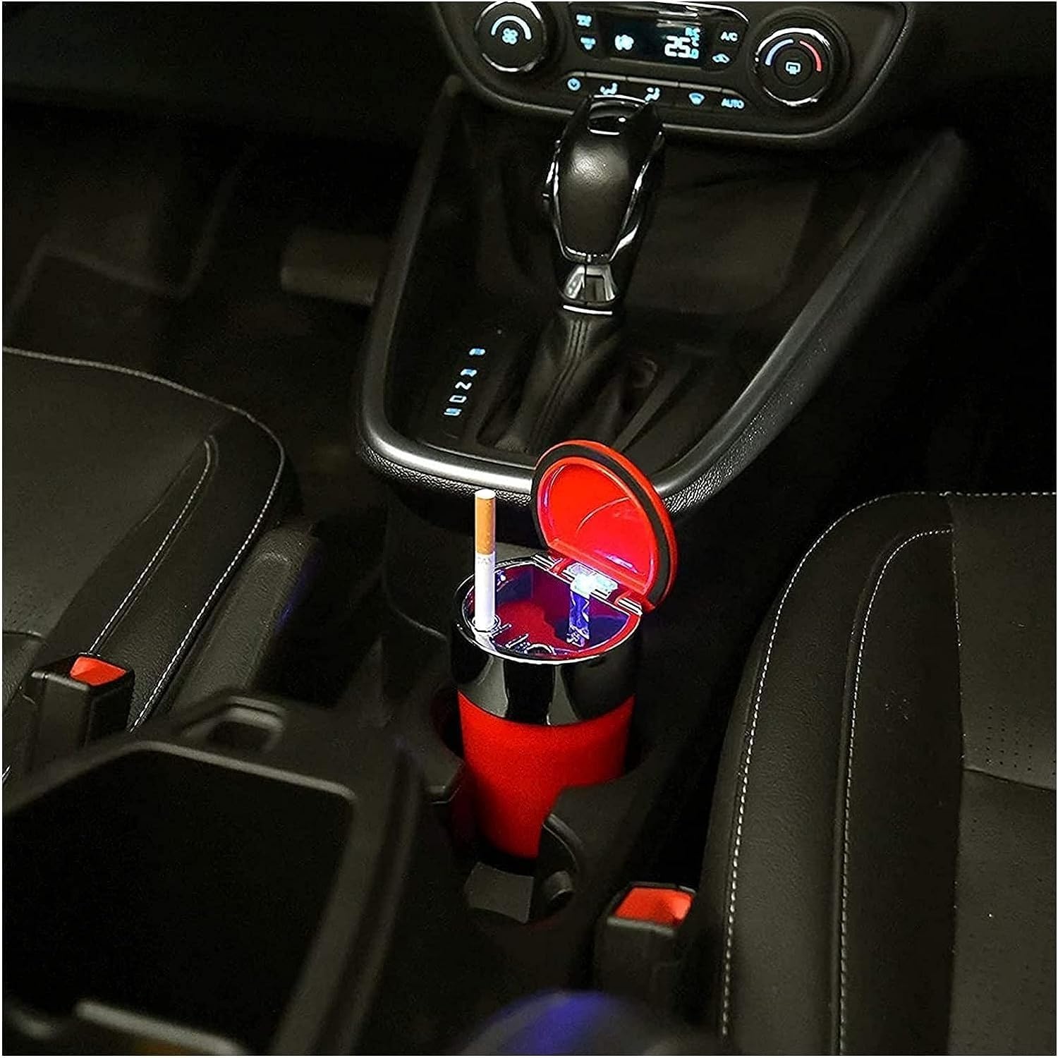 Car Ashtray with lid Smell Proof, Car Cylinder Portable with Blue LED Light Lighter Cylinder Stand Cylinder Cup Holder Mini Car Trash Can for Most Car Cup Holder