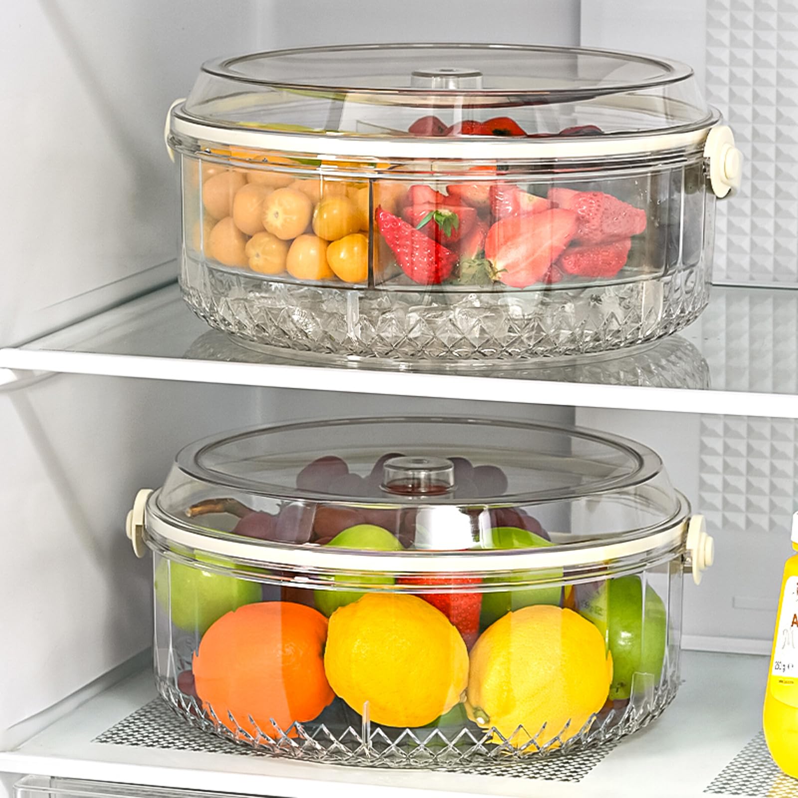 Organizzatori Sicuri E Impilabili Con Camera Ghiaccio Design A 3 Strati Per Mantenere Frutta E Carne Refrigerate Durante Eventi Vassoio Feste In PP + PET Uso Alimentare Con Camera