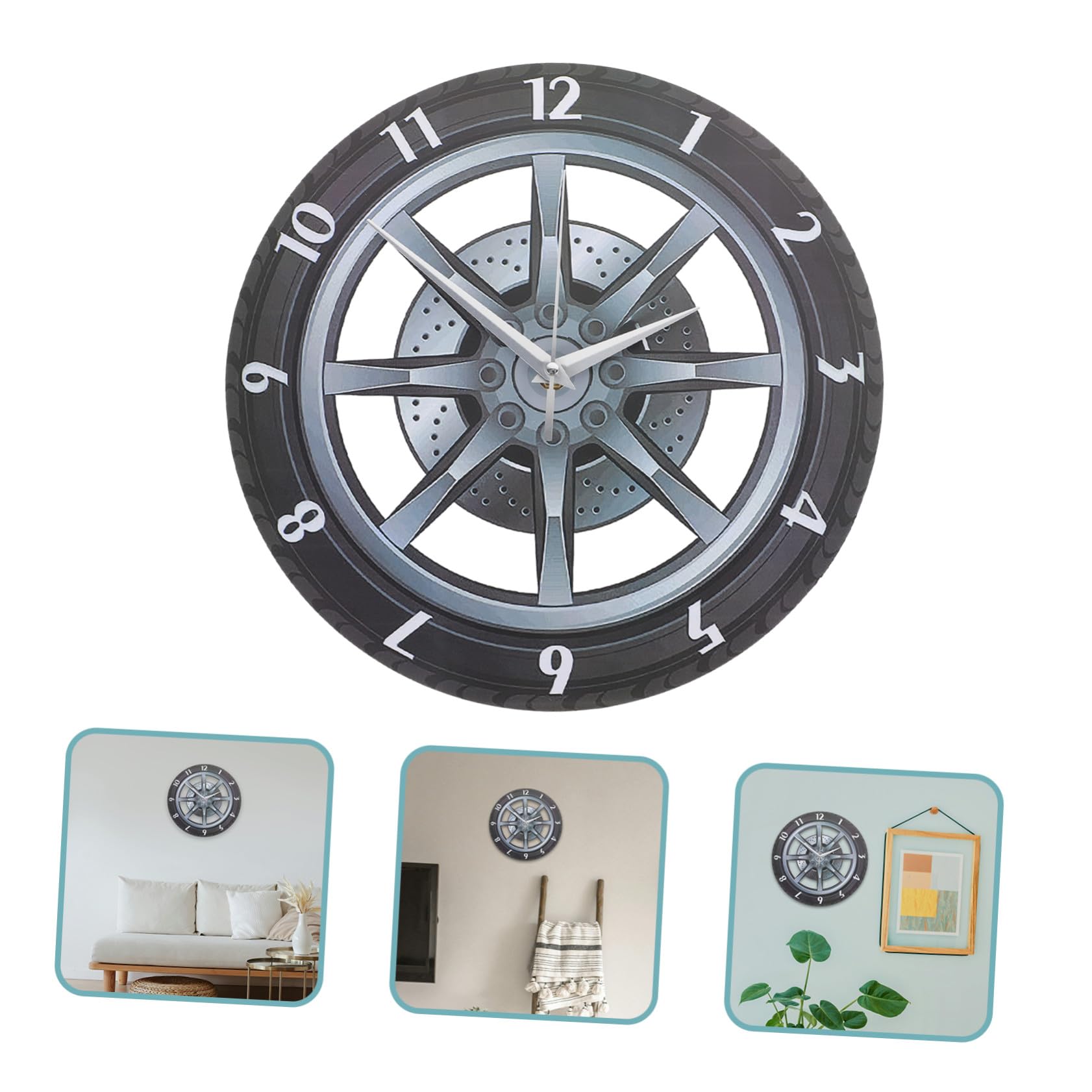 Ciieeo Orologio da Parete Forma di Ruota Creativo Orologio Muto Movimento Silenzioso per Soggiorno e Camera da Letto