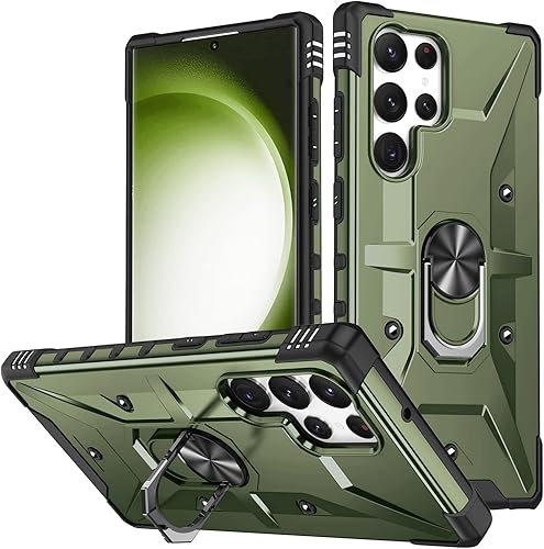 Miniatura 8 de Miimall Funda compatible con Samsung Galaxy S23 Ultra, funda S23 Ultra con soporte de anillo y soporte giratorio y funda antideslizante a prueba de