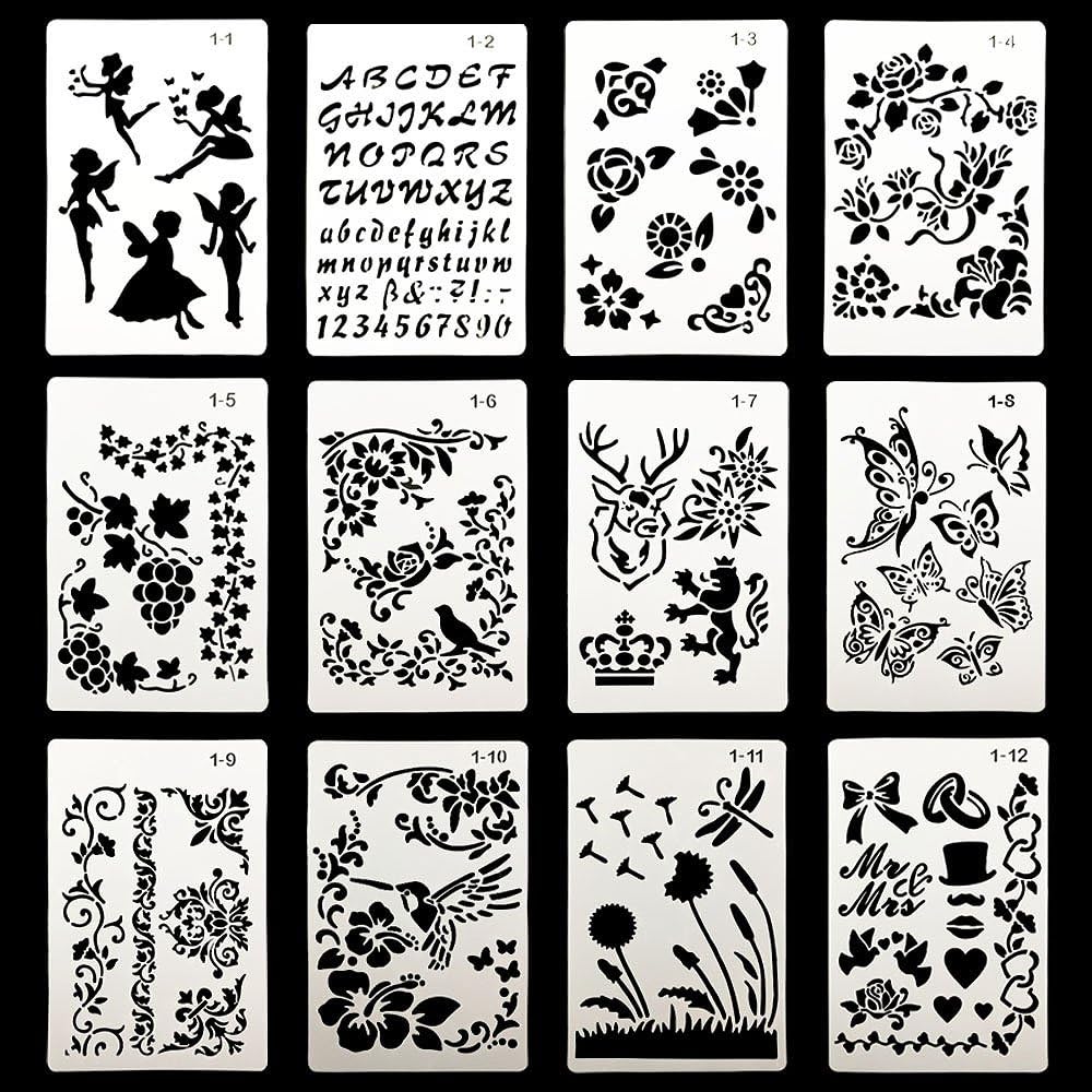 DEPEPE 12pcs Plastic Stencils for Journal Painting Craft 6.3 x 9.7 Inches : Office Products
