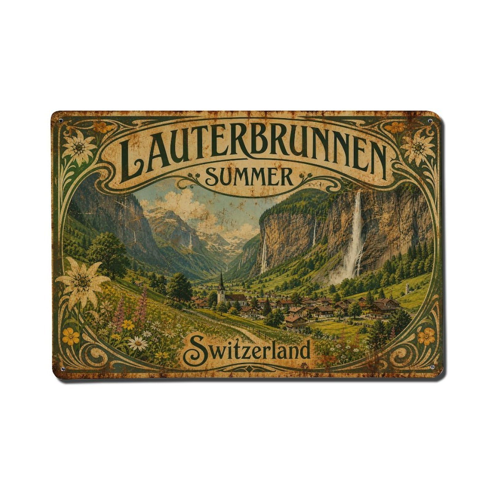 Gead 8X12inch Style Vintage Travel Lauterbrunnen Switzerland Summer Metal Tin Sign