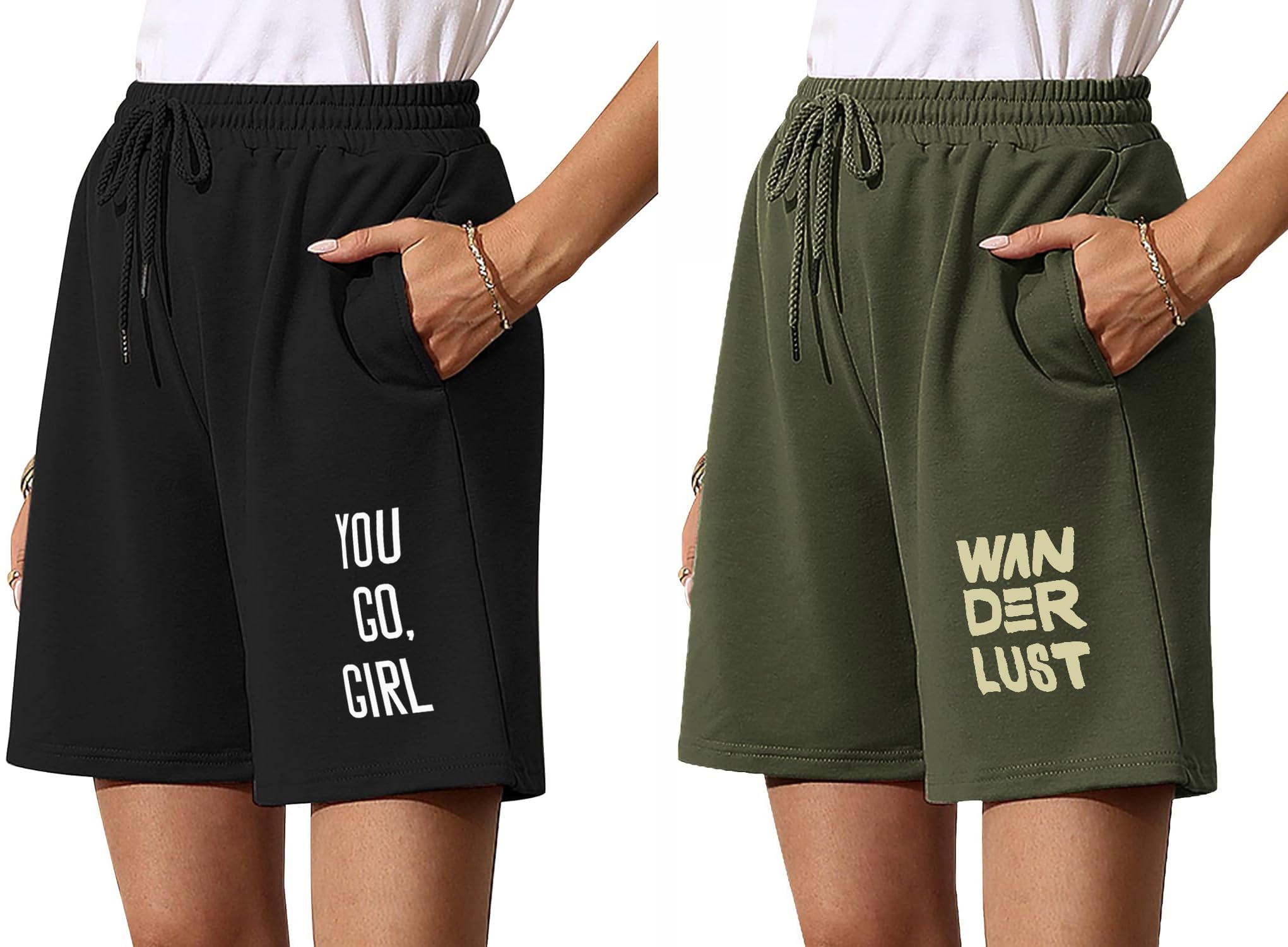Women's Blue & Green Casual Summer Shorts Athletic Gym Shorts Relaxed Fit Running Jogger Shorts with Pockets Pack of 2-image-16