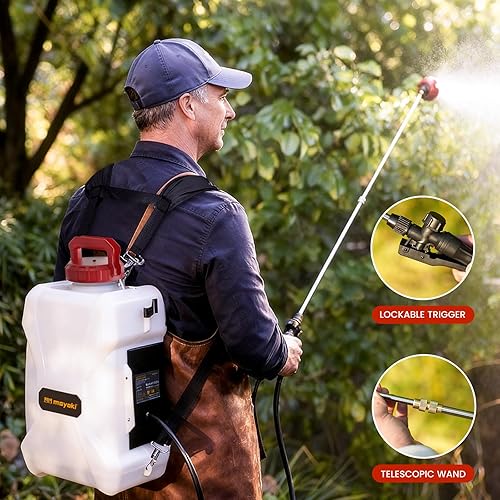 Vista 4 de Pulverizador de mochila de 3 galones con batería compatible con batería Milwaukee de 18 V, rociador eléctrico de jardín de 55 PSI con batería de 18
