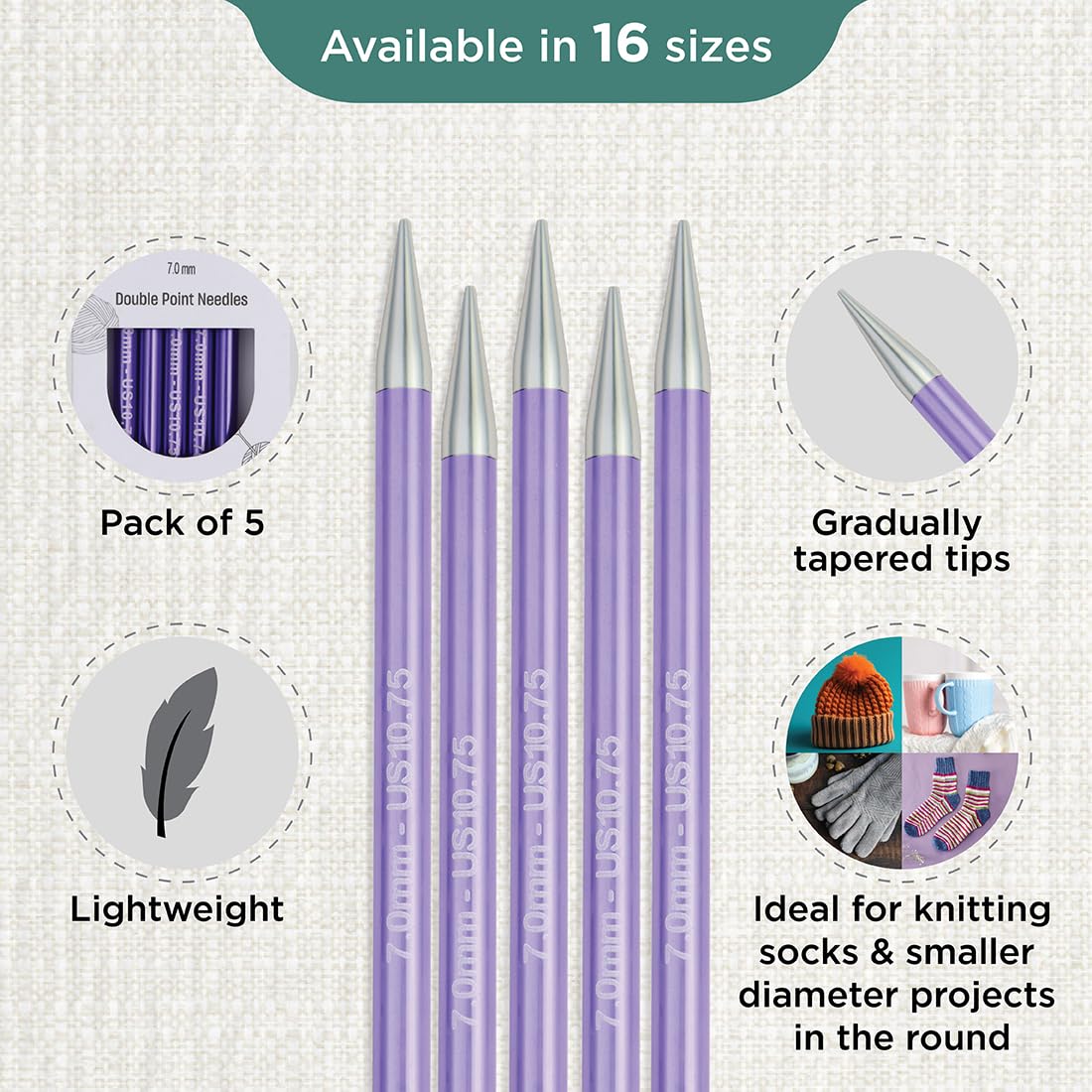 Aiguilles à Tricoter Double Pointe KnitPro Nova Zing - Aluminium Coloré - Lot De 5 - 15cm X 7mm