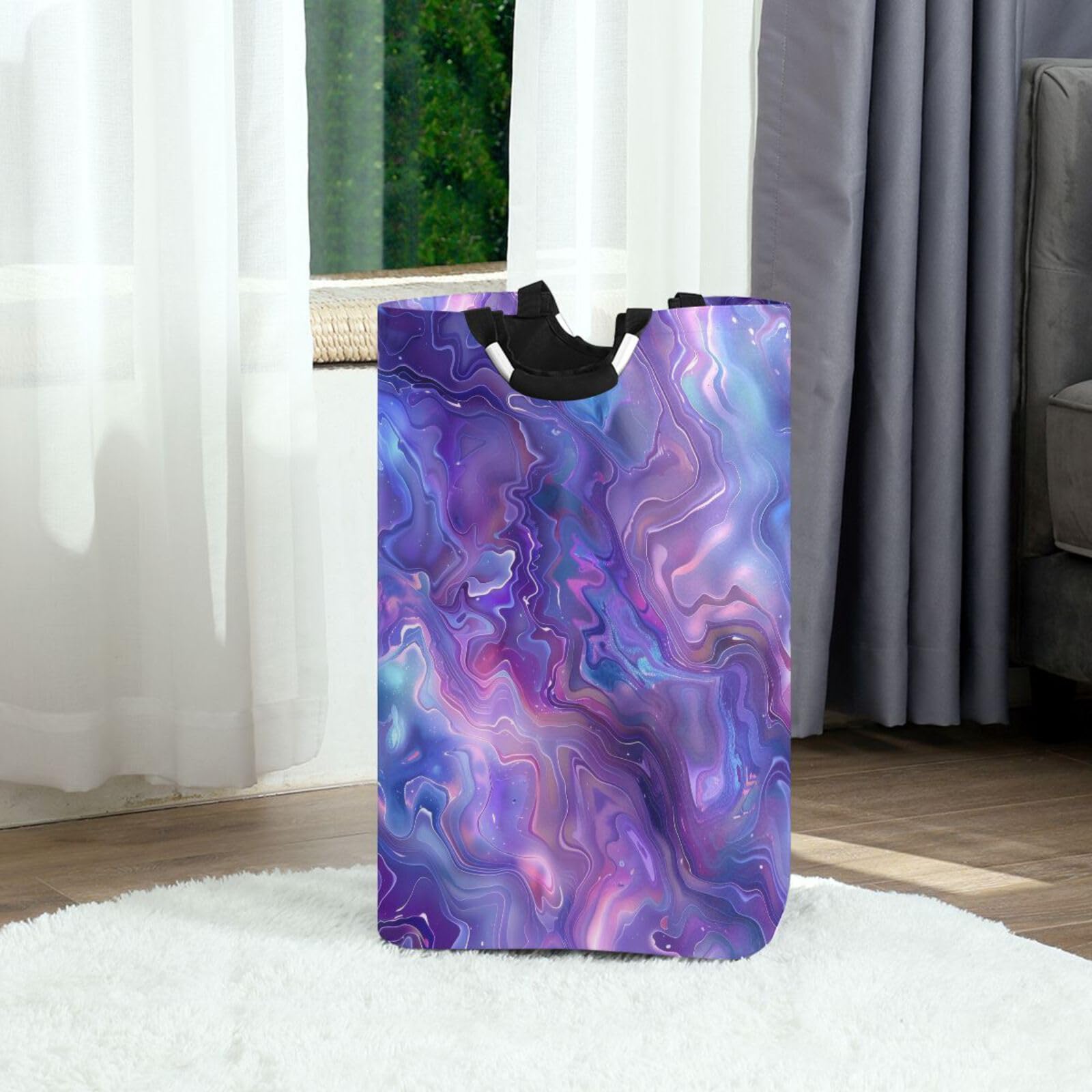 Jihqo Laundry Hamper Basket Violet Marble Ripple Collapsible Nursery Storage Bin Waterproof Clothing Baskets for Home Bedroom Bathroom Washing Room