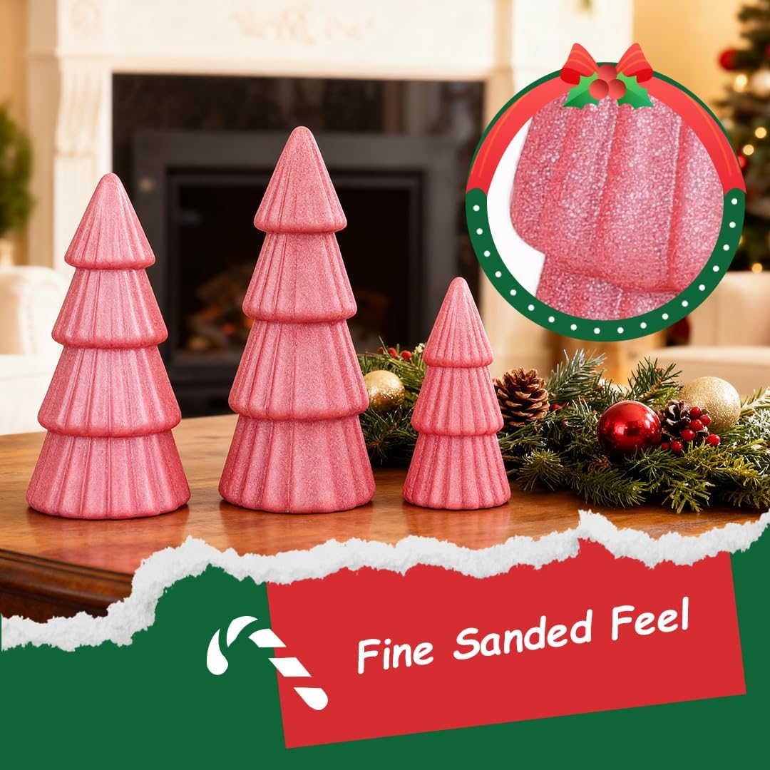 Joyhalo Tabletop Christmas Trees, Set of 3 Frosted Christmas Trees Indoor Xmas Decoration Centerpieces for Table, Mantel, Holiday, Party and Home Decor, Pink - Image 3
