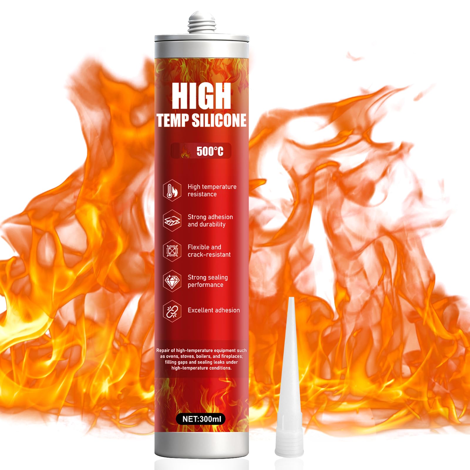 ALLONY Silicone Alte Temperature, 300ML Silicone Nero Alte Temperature, Cemento Refrattario, Sigillante Refrattario per Riparare Caminetti Stufe Forni Vetro Piani Cottura, Silicone Alta Temperatura