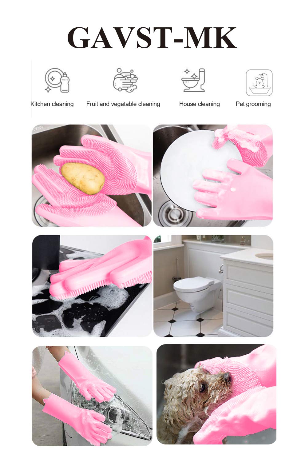 Magic dishwashing sponge gloves for pet grooming,cleaning house,washing car ,cleaning bathroom & More (Pink)