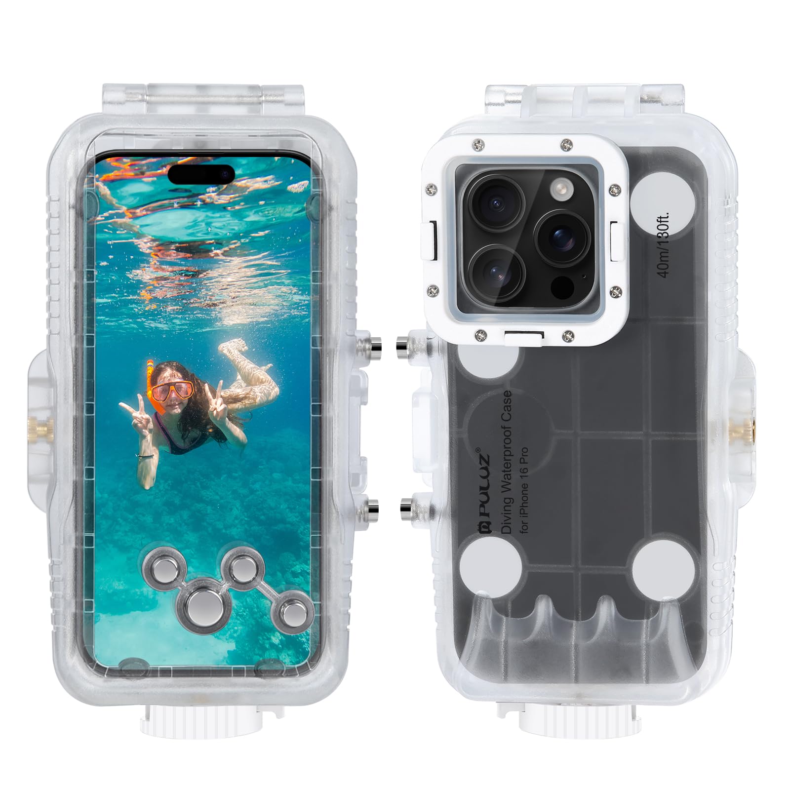 PULUZ Funda Impermeable de 40 m para iPhone 16 Pro, Cubierta Profesional de Buceo Submarino para fotografía y Video 16 Pro(no para is26)