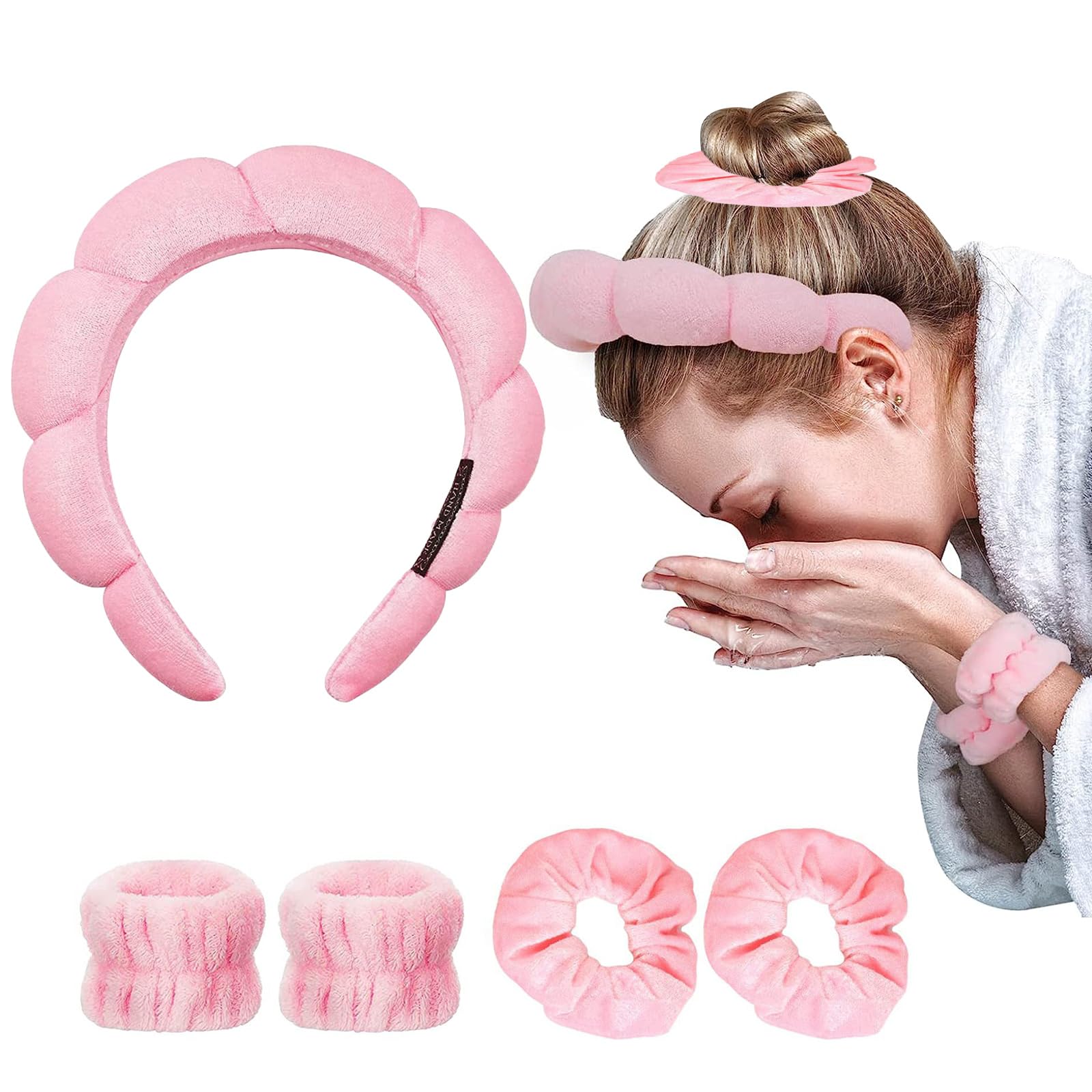 WEMOVE Spa Headband for Women, Sponge Spa Headband for Washing Face, Makeup Headband Skincare Headband Puffy Spa Headband, Terry Towel Cloth Fabric Headband for Skincare, Makeup Removal
