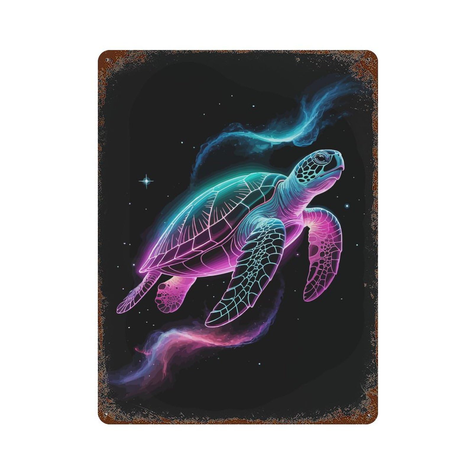 Neon Turtle in Space Rust Effect Tin Sign 15.7"x11.8", for Bistro, Counter And Cafe Decor, Shabby Chic Decor