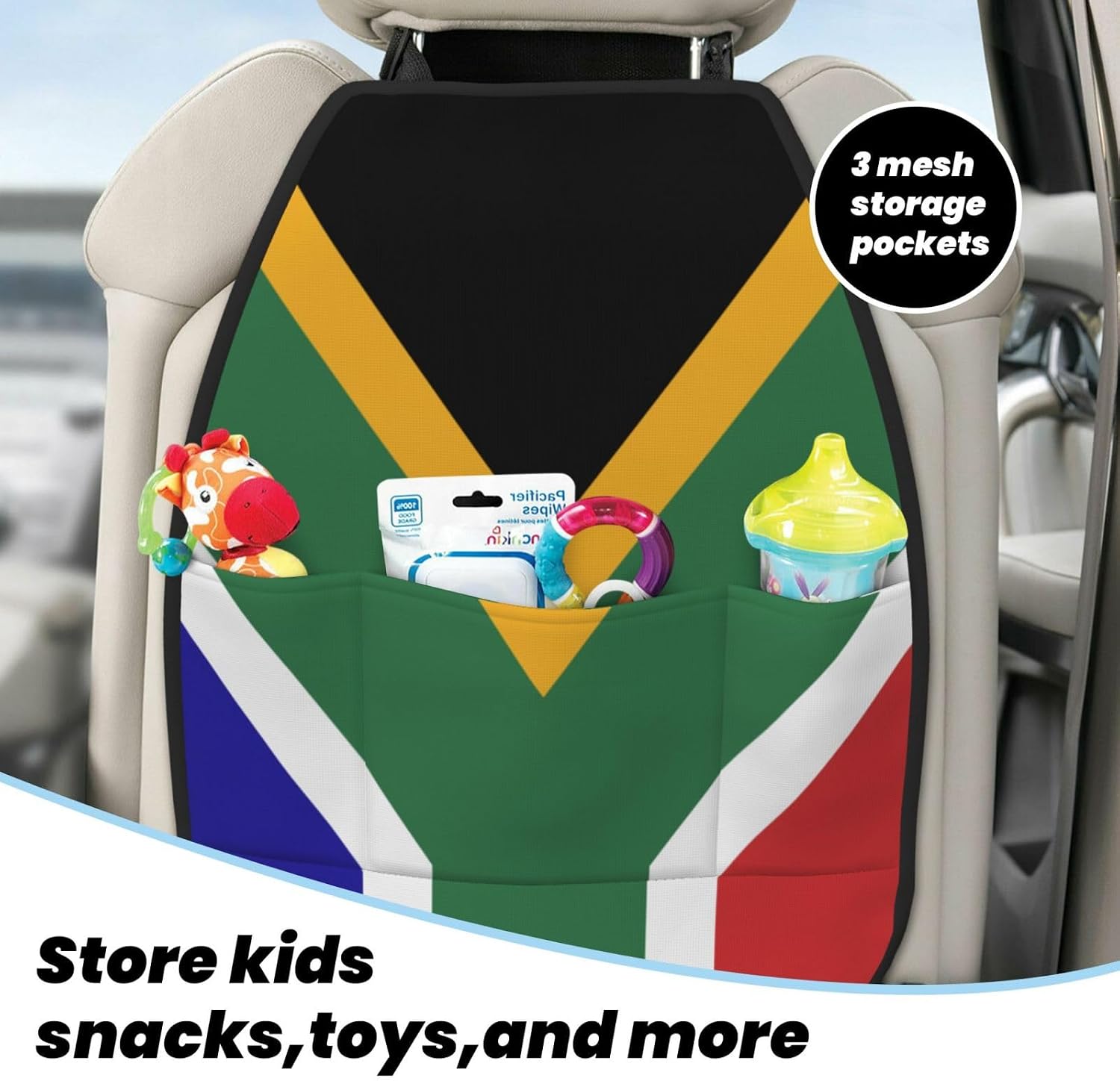 South African Flag Pattern 2-Piece Set of Car Seat Kick Protectors for Front Seat Backrests