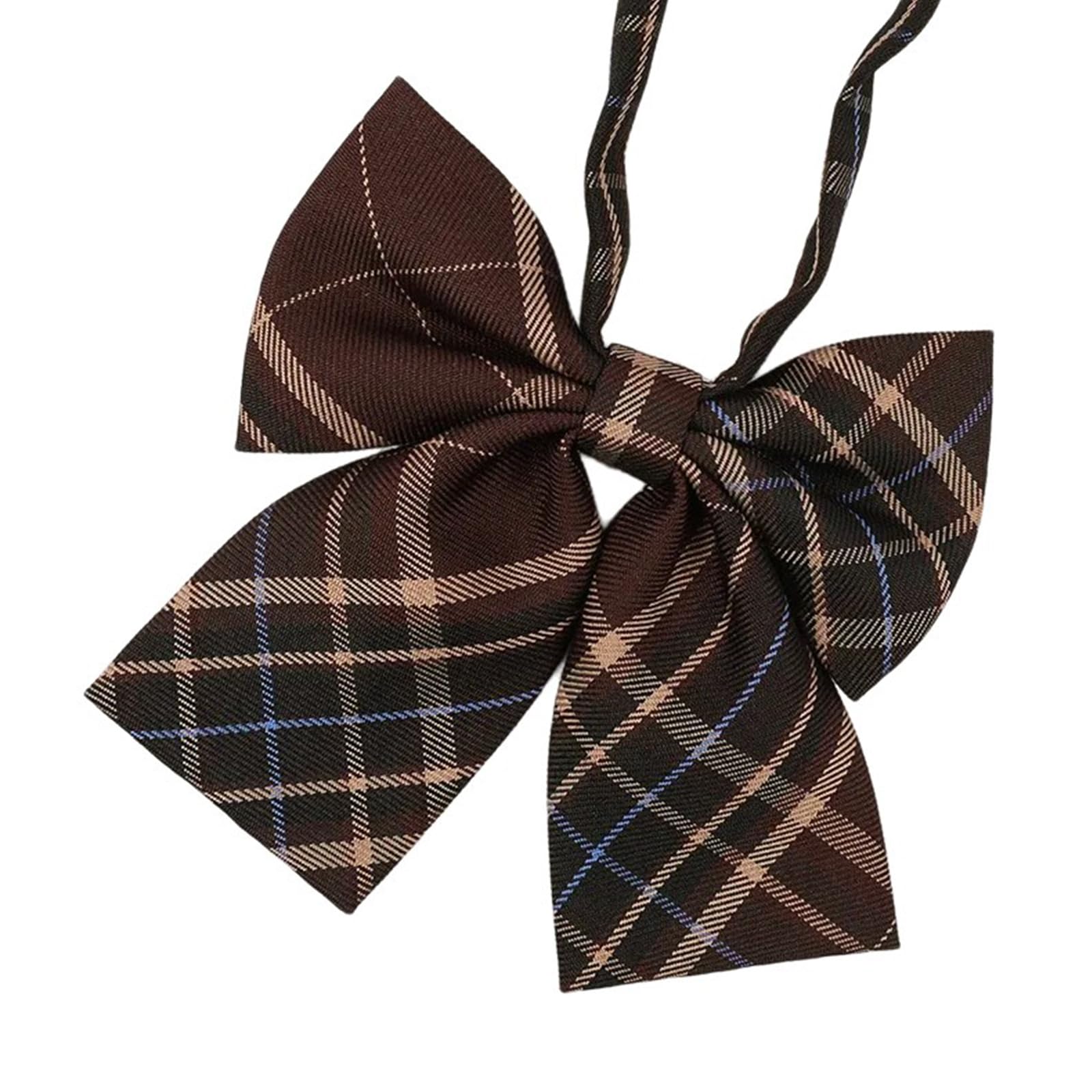 Maxtonser Vintage Brown Checkered Pre-Tied Neck Tie Korean Japanese College Bowtie School Uniform Necktie Cravat Tie