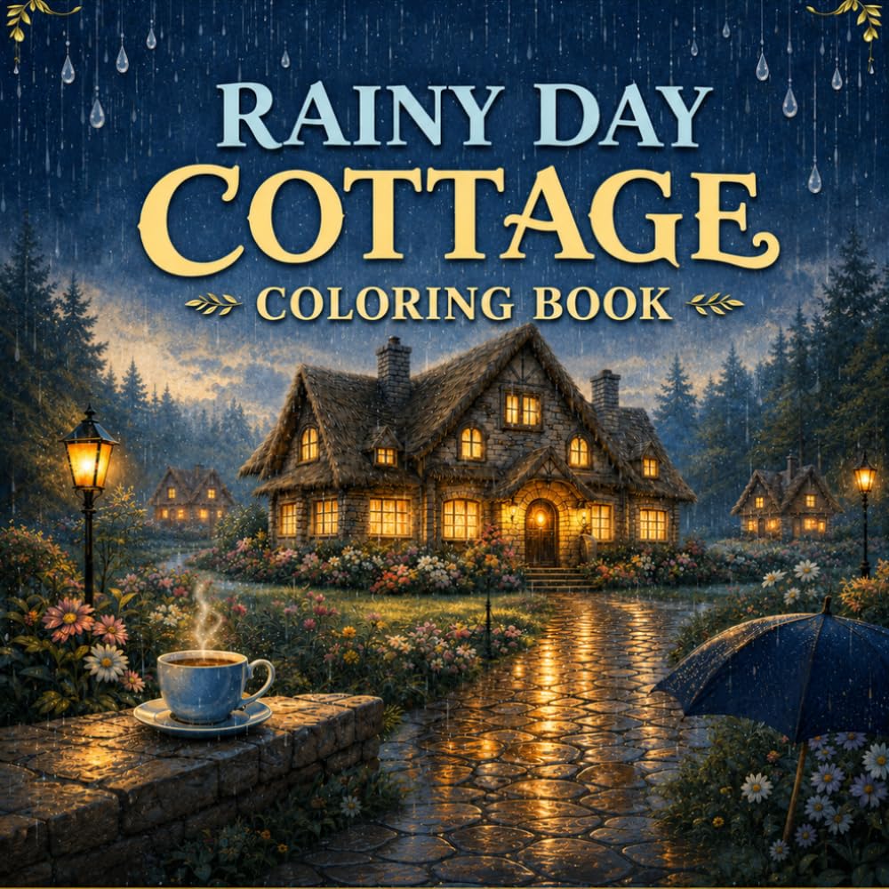 Rainy Day Cottage Coloring Book: 50+ Peaceful Cottagecore Scenes of Rainy Windows, Cozy Fireplaces, Warm Drinks, Village Streets and Relaxing Woodland ... Friends & Magical Gardens Coloring Books)