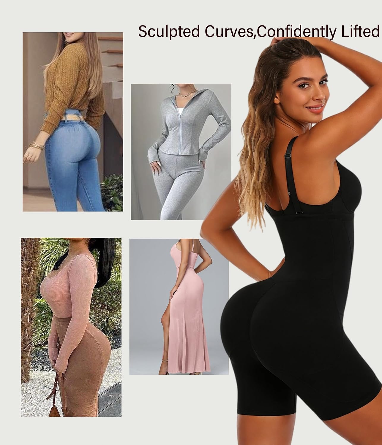 Hip Pads Shapewear Tummy Control Butt Lifting, Seamless High Waisted Shapewear for Women with Butt Pads