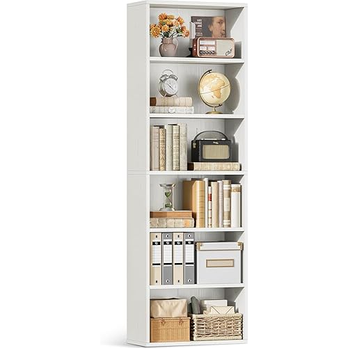 Casaottima 6-Tier Open Bookshelf and Bookcase, Floor Standing Display Storage Shelves for Living Room, Tall Book Shelf for Bedroom, Home Office, Dining Room, White