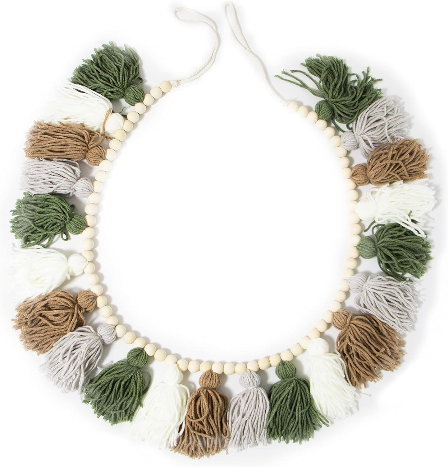 Tassel Garland - Boho Tassel Garland with Wood Beads - Wall Decor for Dorm, Girls Room and Nursery Room - Olive Green (36 inch)