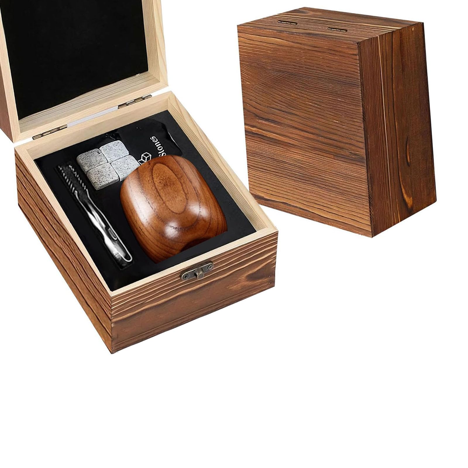 4Pcs Wooden Drinking Tumblers with Stone Box for Liquor Lovers Liquor Accent Wood of Stone Vessels Tumblers Case Presentation Box Drinking Lovers Tasting in with Enthusiasts Wooden Unique for Gifts