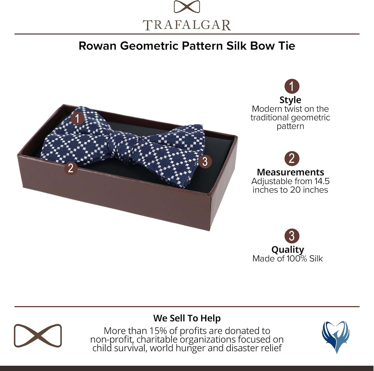 Trafalgar Men's Rowan Geometric Pattern Silk Bow Tie