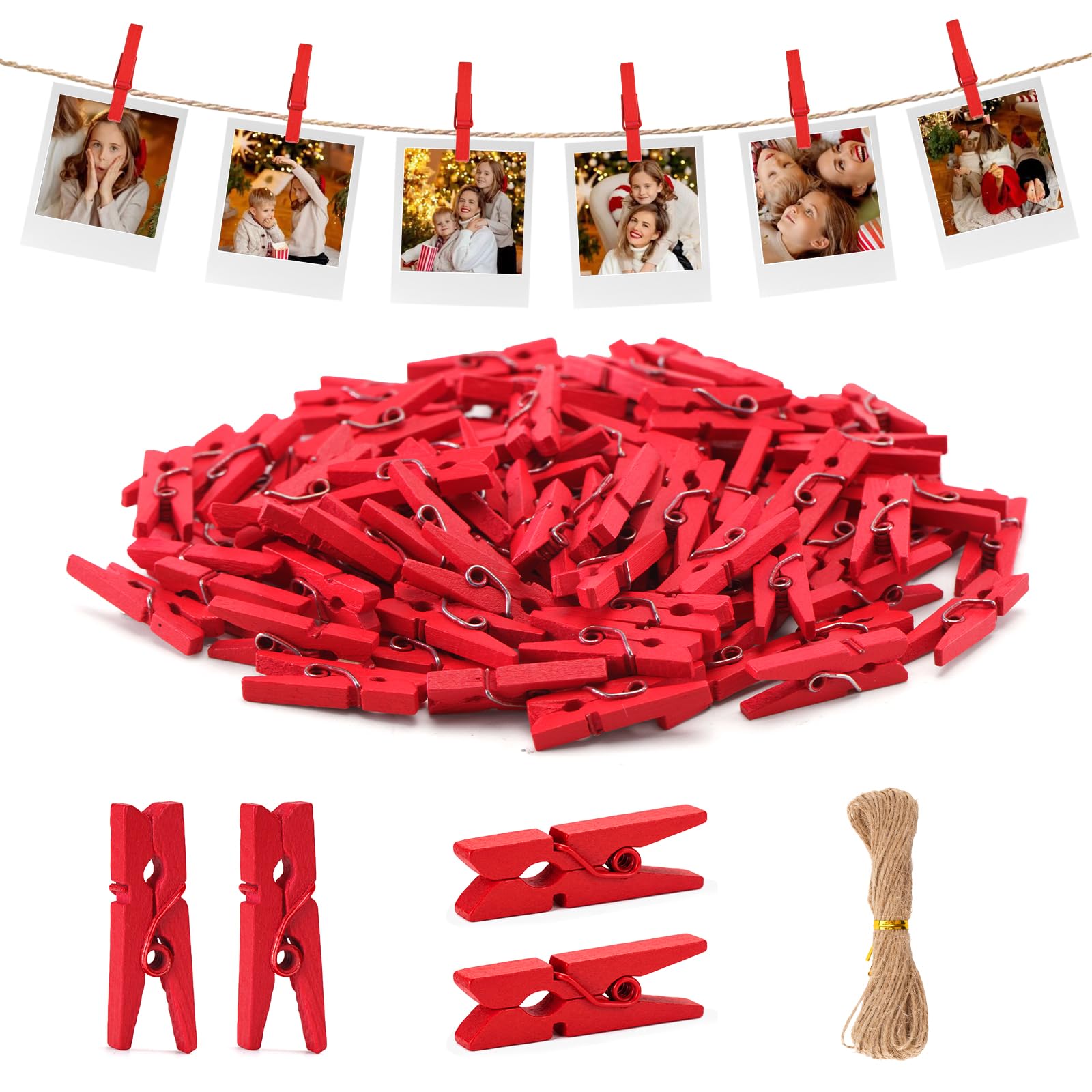 jijAcraft 2.5cm Red Mini Pegs: 100Pcs Mini Wooden Pegs for Hanging Photos