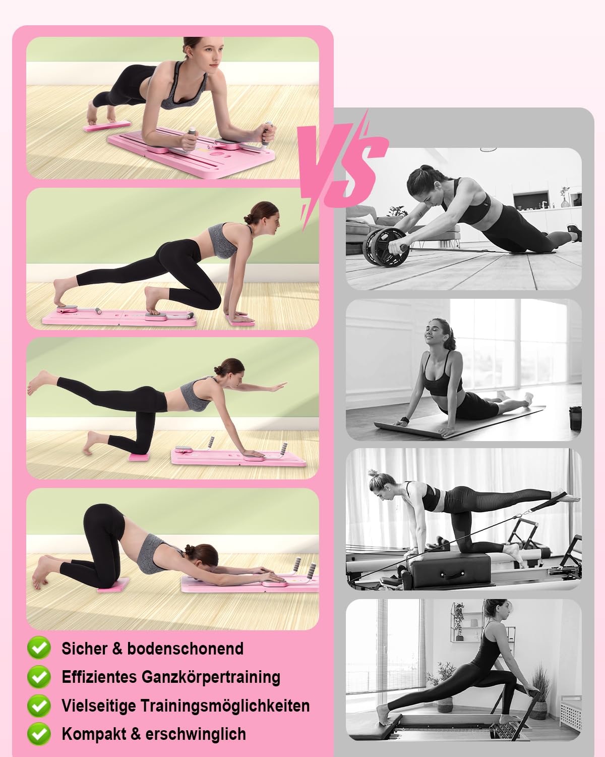 Tabla de Pilates – Juego de máquina de Escultura Corporal Plegable con Rodilleras, Equipo de Fitness de Cuerpo Completo para el hogar, Tabla de Fitness Multifuncional de Rebote automático