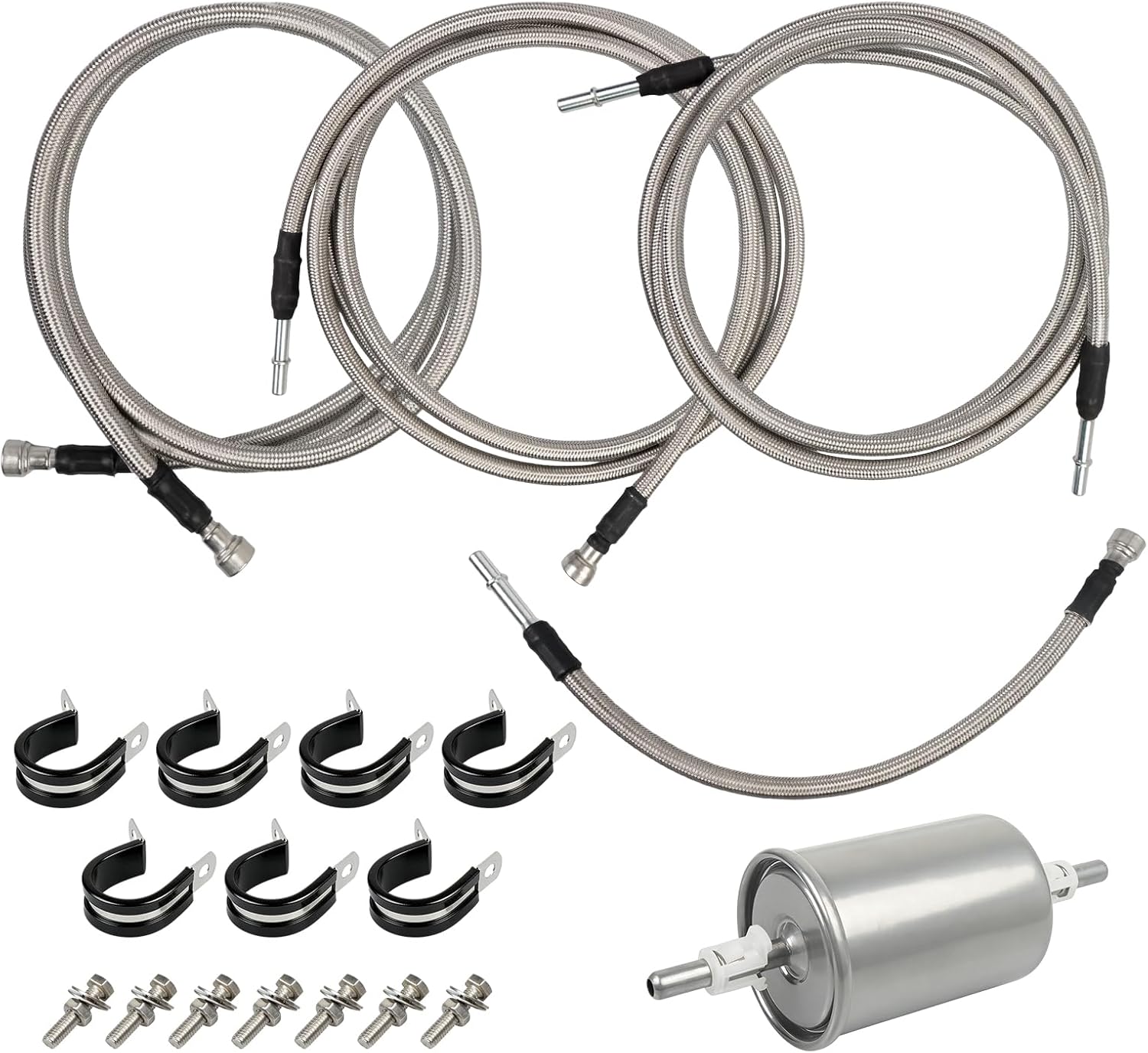 Flexible Stainless Steel Braided Fuel Lines Kit compatible with Chevy Silverado 1500 2500 GMC Sierra 1500 1999-2003 4.8L 5.3L 6L 8.1L Pickup Trucks replace 819-840 15043857 Fuel Lines Repair Kit