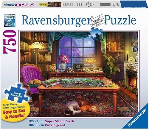 Ravensburger Cozy Series: Puzzler's Place | Rompecabezas de gran formato de 750 piezas | Piezas únicas y entrelazadas | Tecnología Softclick Regalo