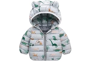 Toddler Puffer Winter Jacket Largest Prime Number Printed, Dinosaur Outerwear Fleece Down...