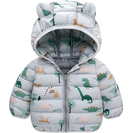 Toddler Puffer Winter Jacket Largest Prime Number Printed, Dinosaur Outerwear Fleece Down...
