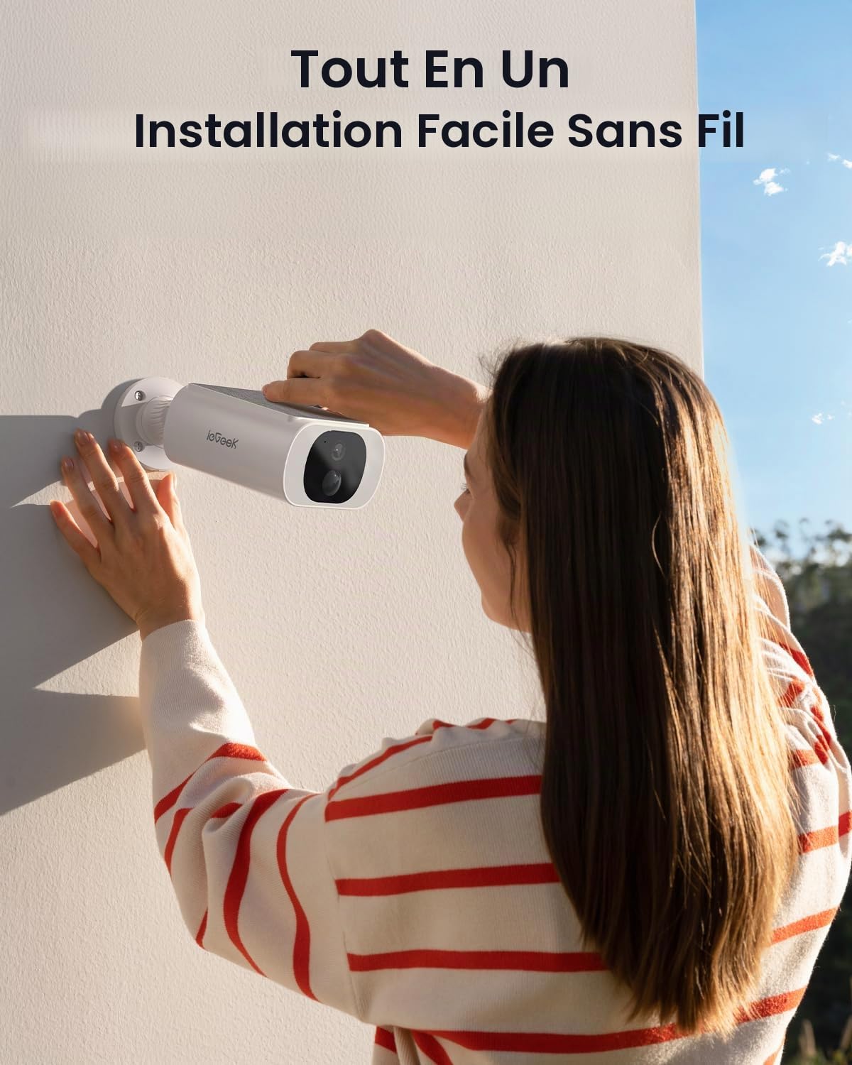 ieGeek 2K Camera Surveillance WiFi Exterieure sans Fil Solaire - IP66 Camera Exterieur sans Fil Batterie, Panneau Solaire Integree, Vision Nocturne Couleur,PIR Détection S1 (Gris)