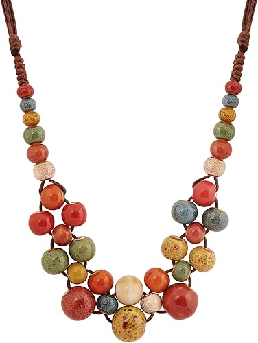 MINACHI Hippie Boho - Collar de cuentas redondas de cerámica colorida, estilo bohemio, regalo de joyería para mujer