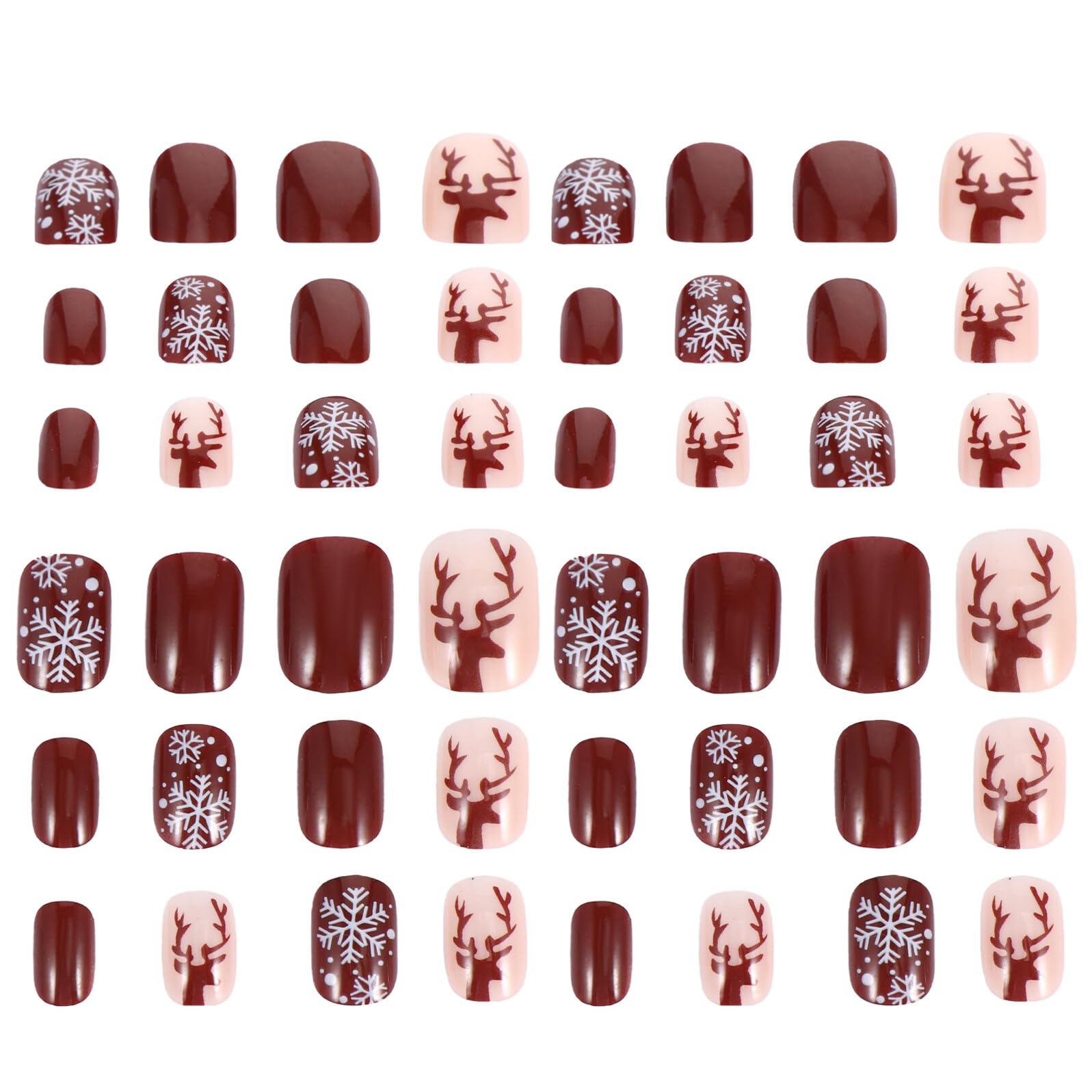 Hohopeti 48 Piezas Pegatinas para Uñas de Navidad Uñas Postizas de Moda Punta Cajas Adhesivas de Cobertura Completa para Uso Diario