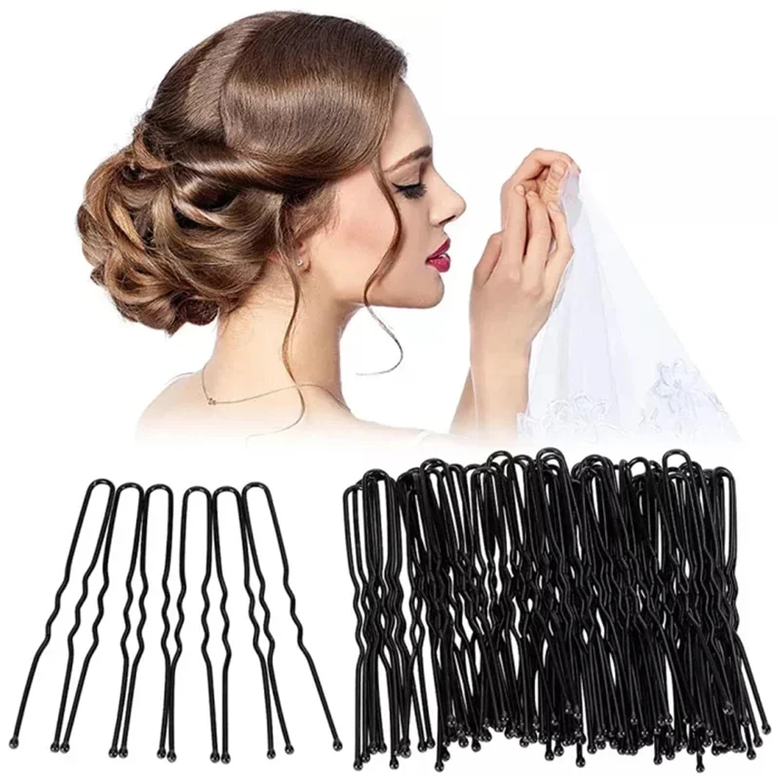 Horquillas para el pelo en forma de U, 1500 unidades onduladas en forma de U: horquillas de metal negro, herramientas de peinado para la creación de peinados de mujer (5 cm)