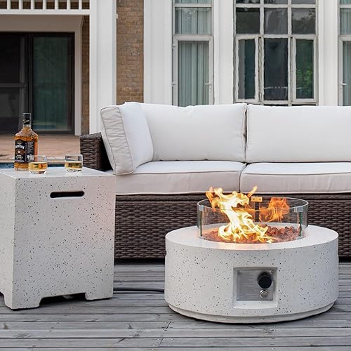 Miniatura 23 de COSIEST Juego de mesa de fuego de propano para exteriores de 2 piezas con mesa de tanque, mesa rectangular de terrazo de 42 pulgadas