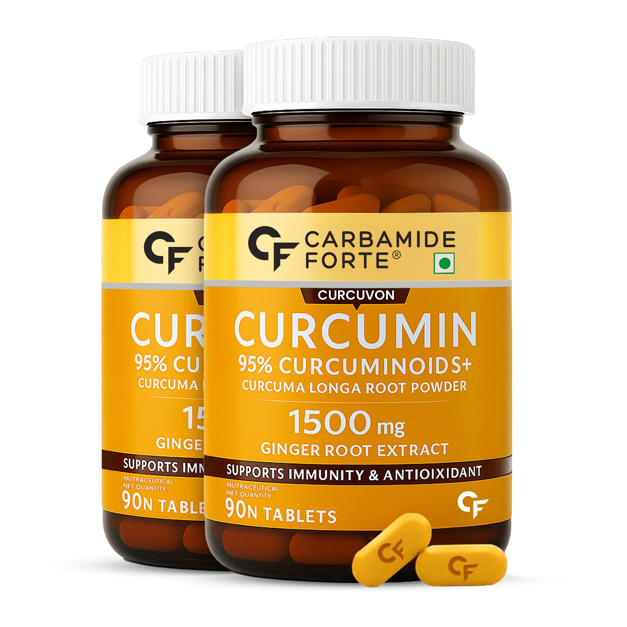 Carbamide Forte Curcumin With Piperine Tablets With 95% Curcuminoids | Immunity Boosters Tablet For Adults With Curcuma Longa, Turmeric Powder & Ginger 90 Veg Curcumin Tablets (Pack Of 2)-image-19