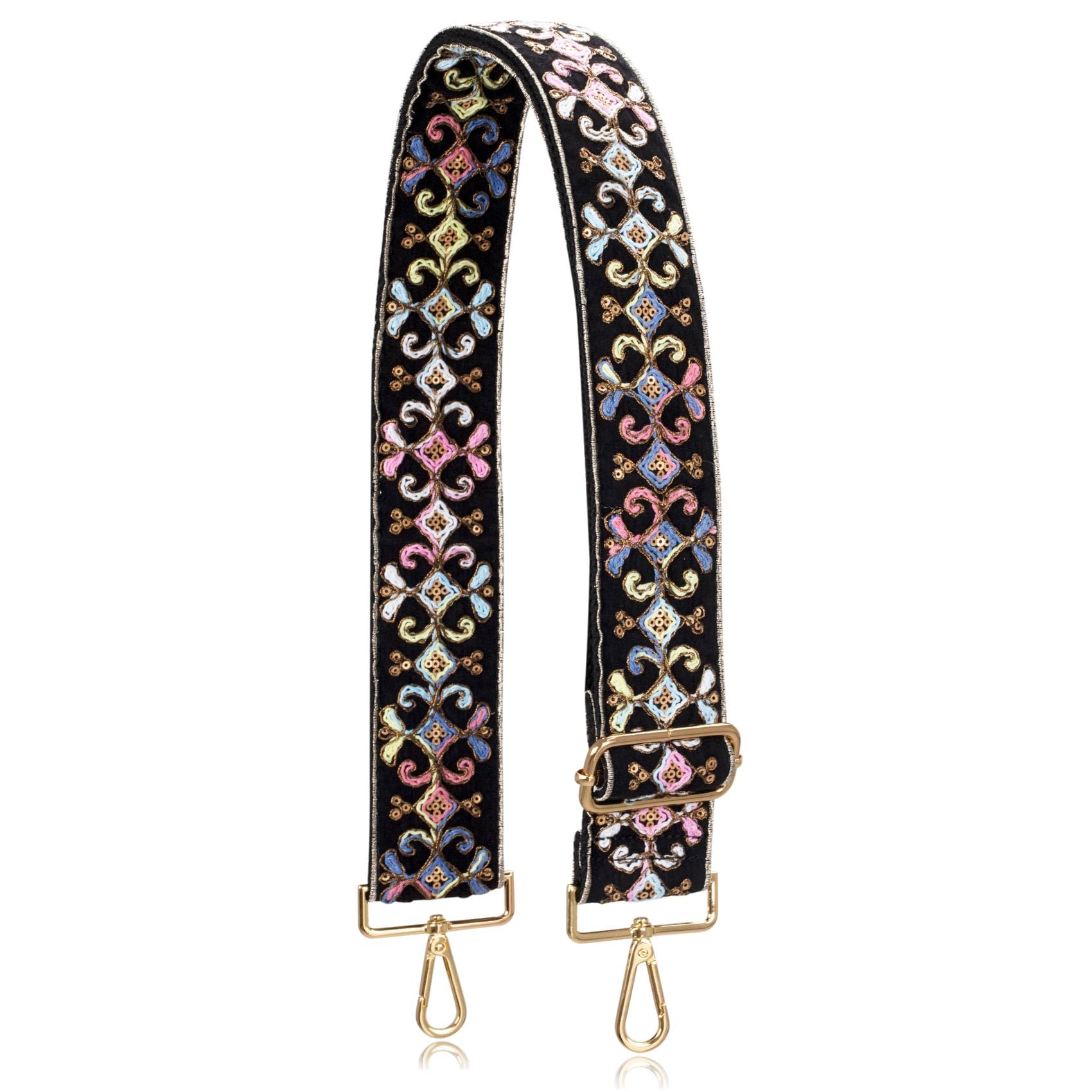 ALLZEDREAM Purse Strap Crossbody Replacement Handbag Shoulder Bag 2" Wide Adjustable Embroidered Lace Sequins