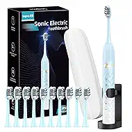 Sonic Electric Toothbrush Set, Equipped with 10 Brush Heads and Travel Case, IPX8 Waterproof, 2-Minute Timer, 42000 High-Frequency Vibrations, 5 Modes, The First Choice for Gift Giving,Blue White