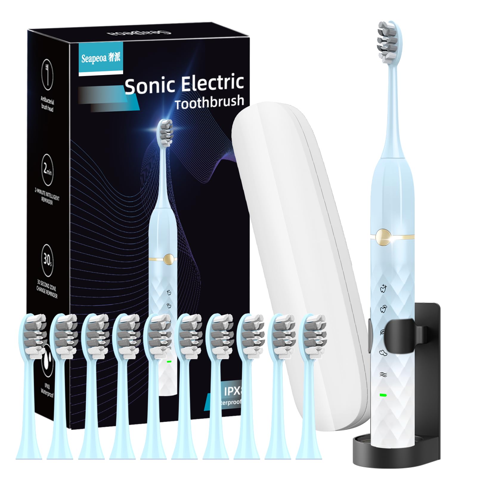 Electric Toothbrush Set, Equipped with 10 Brush Heads and Travel case, IPX8 Waterproof, 2-Minute Timer, 42000 high-Frequency Vibrations, 5 Modes, The First Choice for Gift Giving-image-41