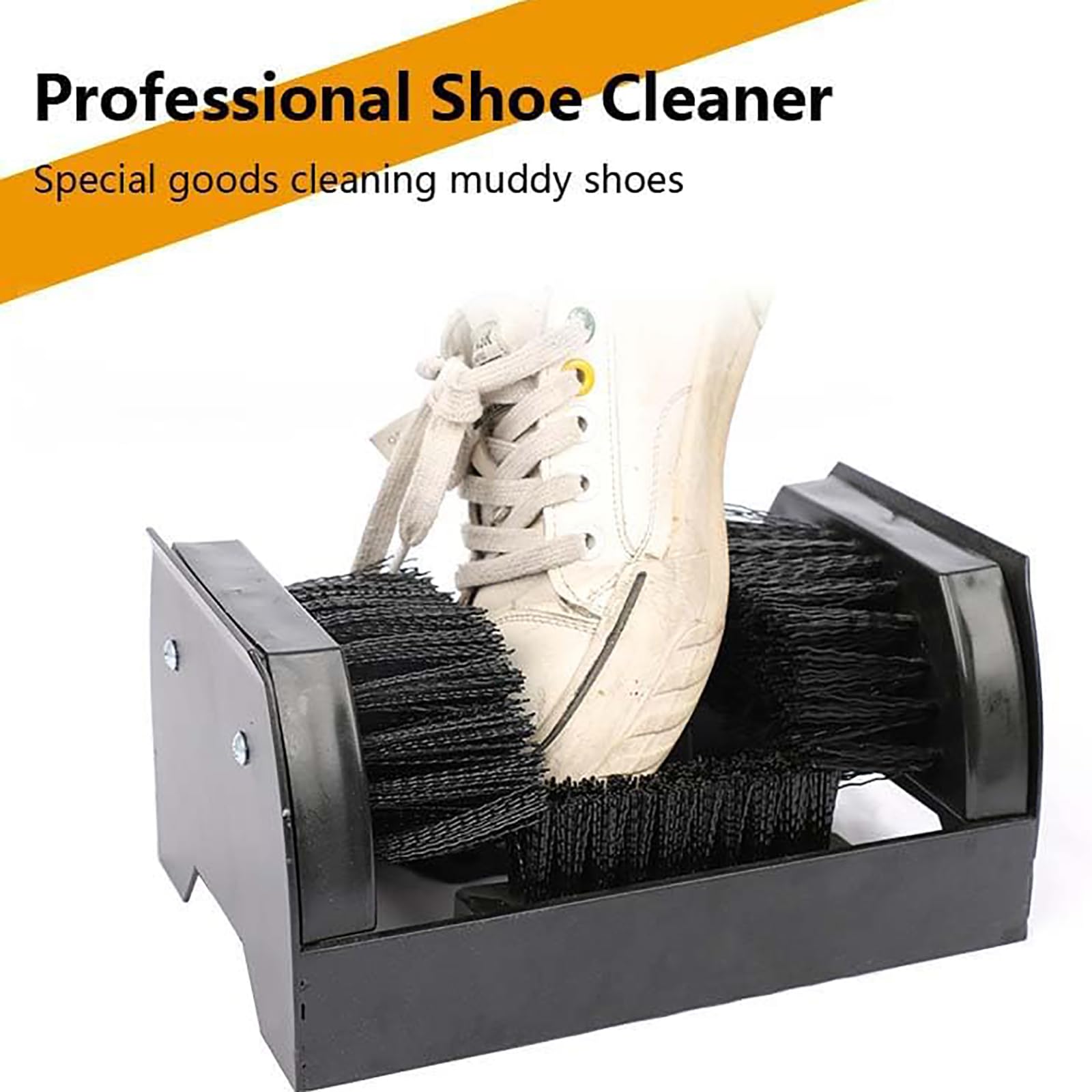 Cepillos de limpieza de zapatos resistentes, rascador de montaje en suelo con cabezal de cepillo de 4 lados, base estable sin doblarse, elimina el barro y la suciedad y la hierba