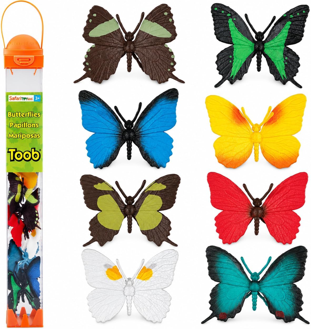 Safari Ltd. Butterflies TOOB - Figurines of Red Glider, Swallowtail, Orange & White Sulphur, Evenus Regalis, Papilio Garleppi & More - Educational Toy Figures For Boys, Girls & Kids Ages 3+