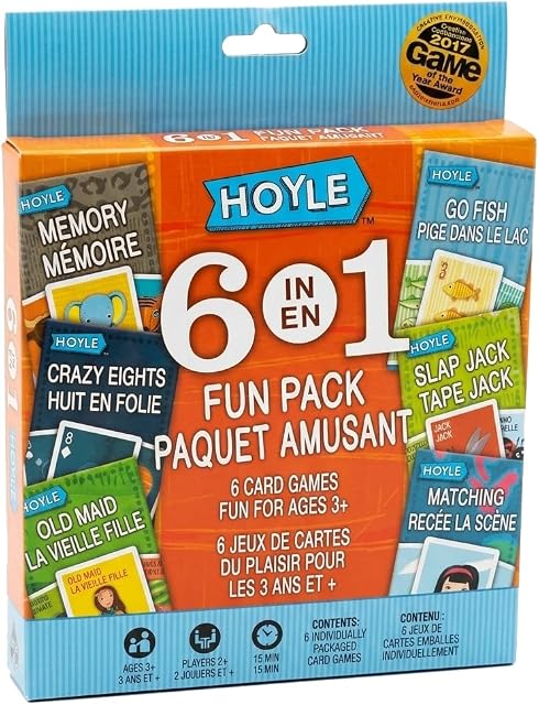 Hoyle 6 in 1 Fun Pack Kids Playing Cards Games Go Fish Crazy 8s Old Maid Slapjack