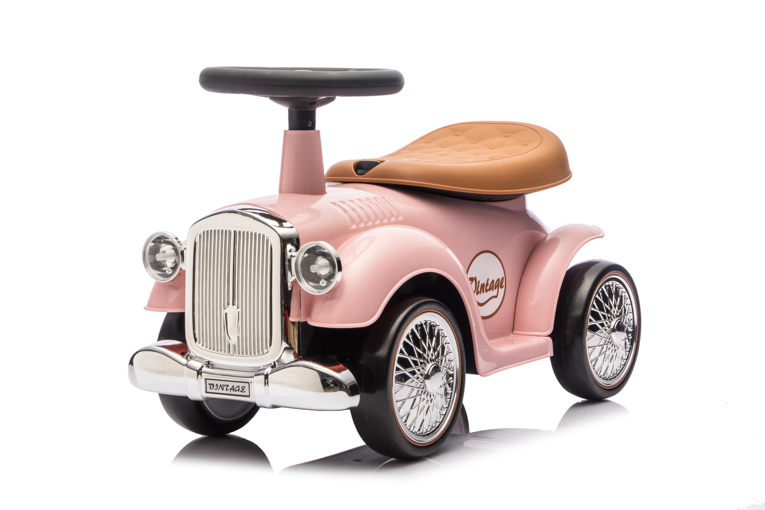 Baroni Toys Correpasillos Vintage para Niños de 12 a 36 Meses, Coche Bebé con Bocina de Aire, Compartimento de Almacenaje, Volante y Ruedas Estables para Aprender a Caminar, 25x59x35 cm (Rosa)