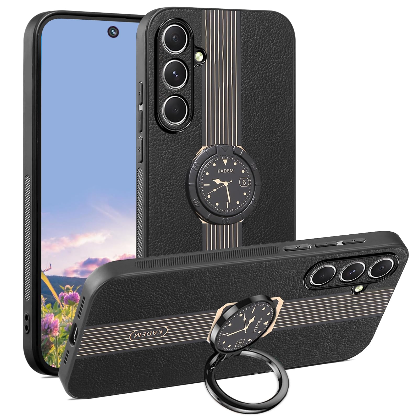 Coque Samsung A14 5G fine en cuir résistant aux rayures avec support noir - 5