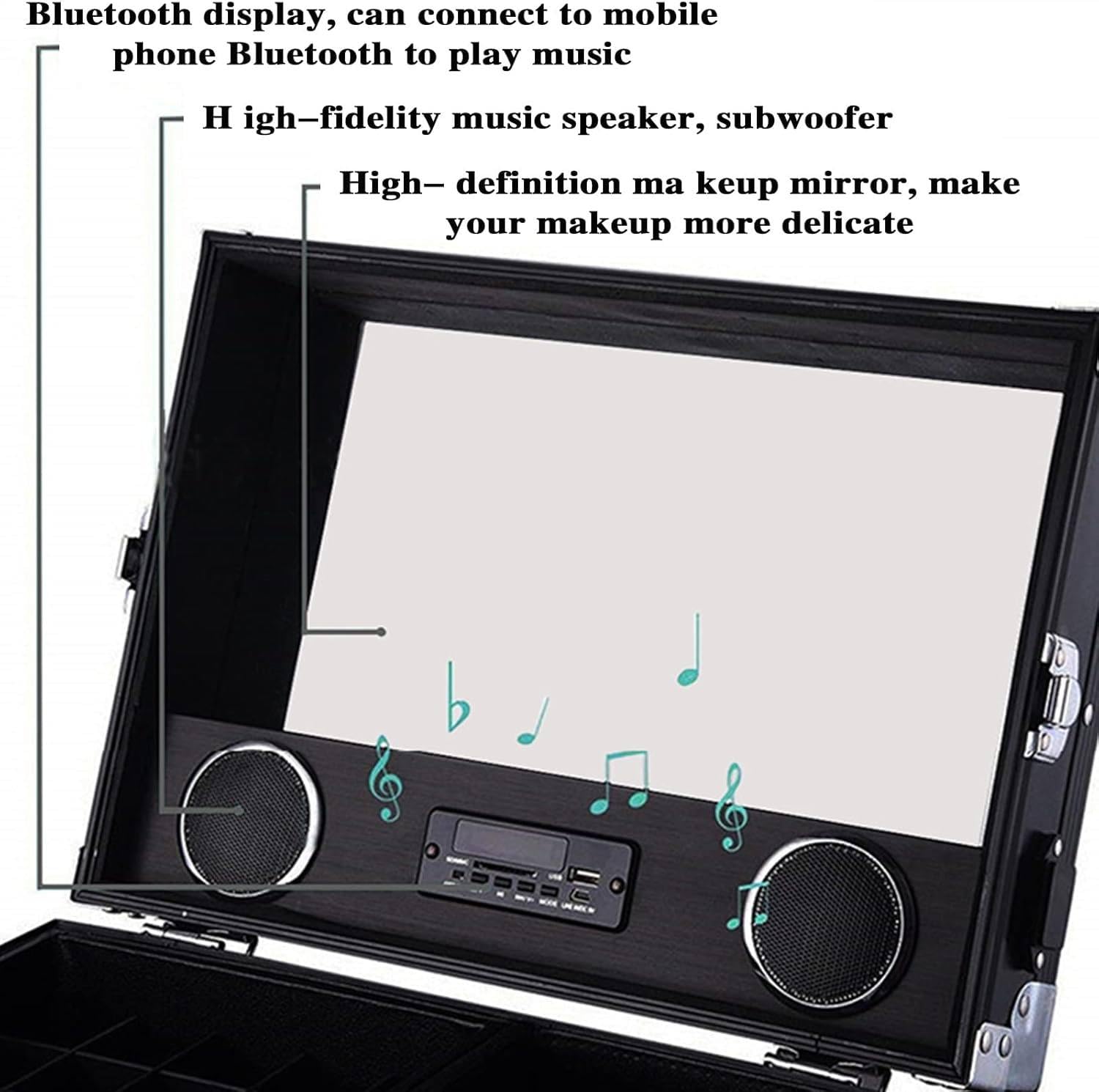 Escritorio de manicura móvil rodante, Mesa de uñas Plegable, Mesa de Maquillaje multifunción, con Almacenamiento/Espejo/Altavoz Bluetooth (Rosa)