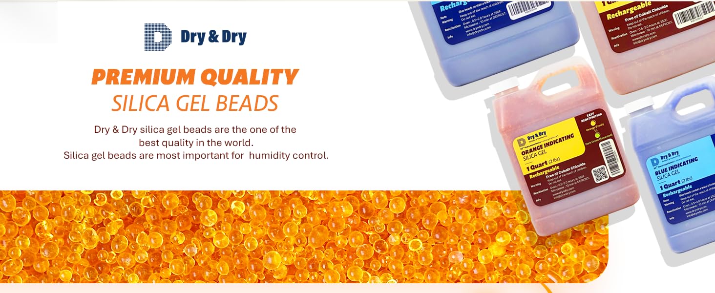 "Dry & Dry" [6 libras] Cuentas desecantes de gel de sílice indicadoras naranja premium (estándar de la industria 3-5 mm) – recargables (6 libras)