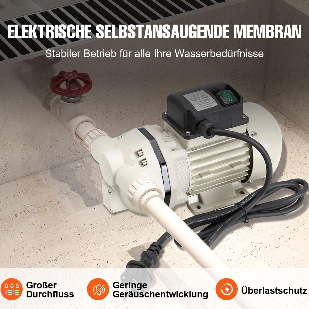 40L/Min Ad-Blue Pumpenset Urea pump Harnstoff pump Fasspumpe Selbstansaugend Pumpe Anschlussstücke Membranpumpe 220V - 0,4KW (50Hz) mit 4 Tüllen und 2 Schellen, 2950 RPM, 1,8m Kabellänge