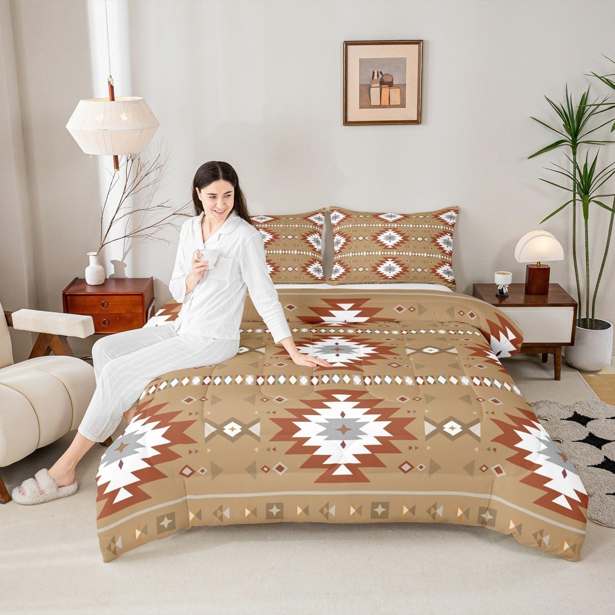 Feelyou Western Comforter Set Twin Size Bohemian Rustic Country Bedding Set for Kids Boys Girls Southwestern Aztec Duvet Quilt Boho Tribal Bedroom Decor Microfiber 2 Pcs with 1 Pillow Cases