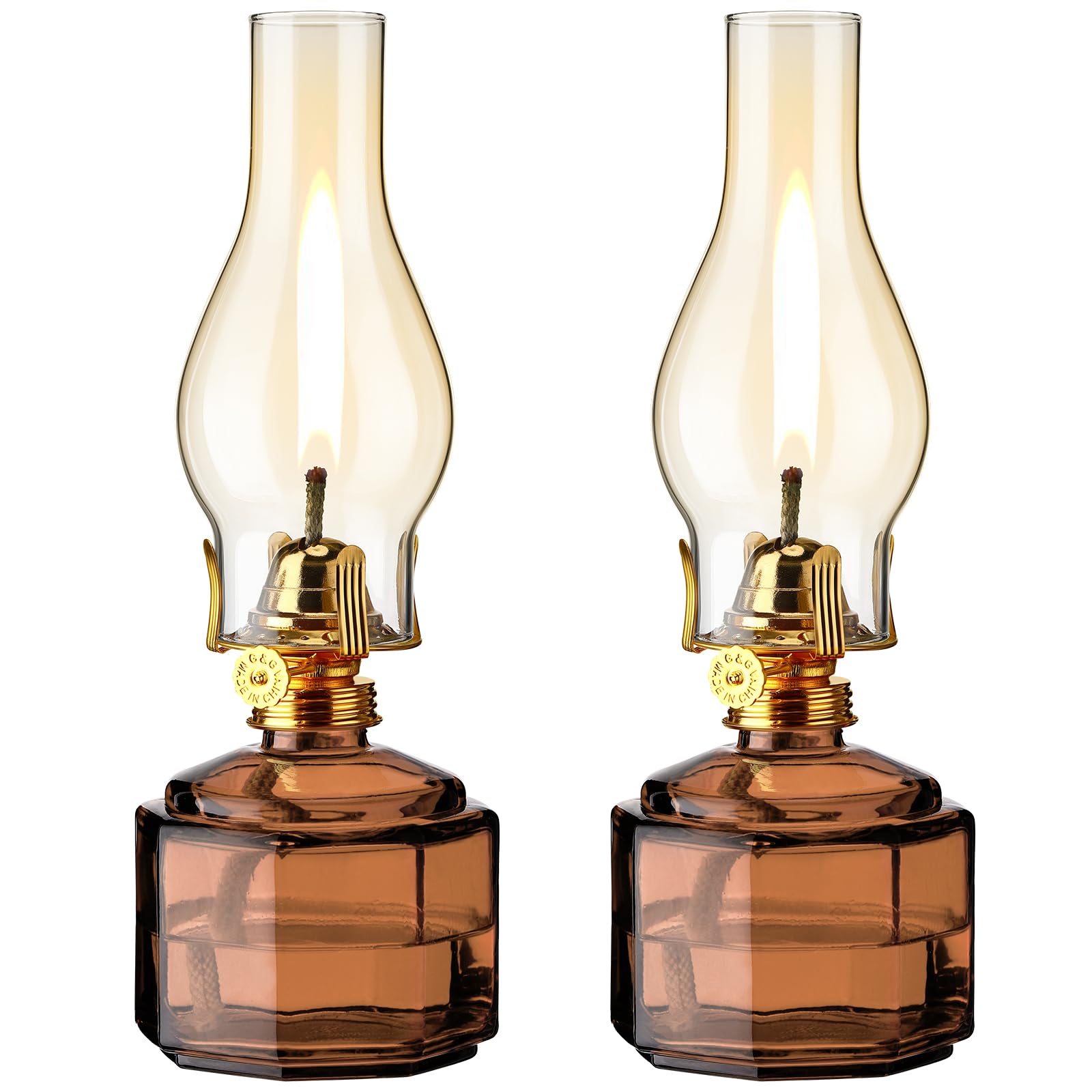 Tuanse 2 Pieces Chamber Oil Lamp,Classic Kerosene Lantern,Vintage Oil Lamp for Indoor Use,Decorative Hurricane Lantern with Adjustable Fire Wick for Halloween Home Tabletop Decor,13 Inch(Dark Brown)