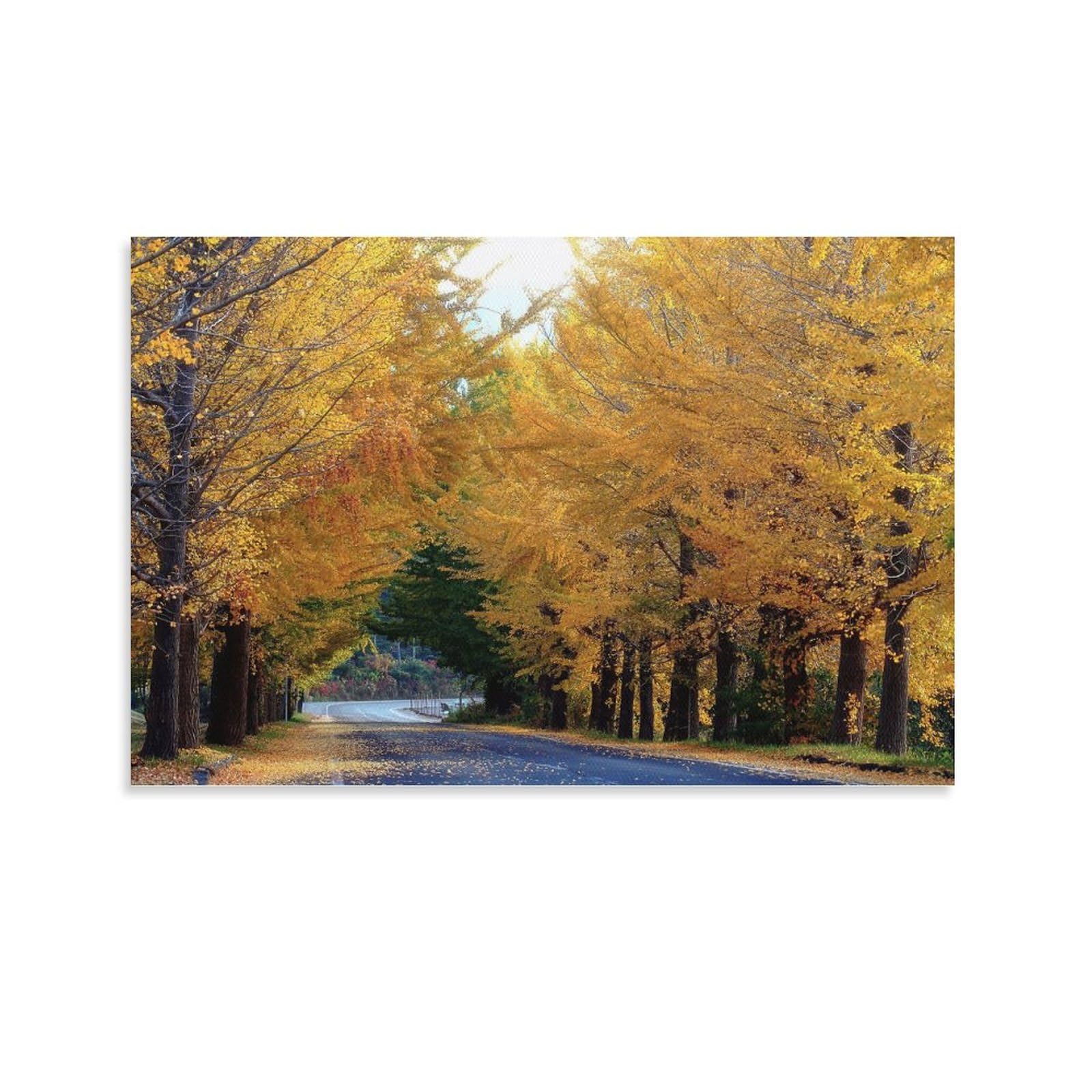 秋の並木道 油彩画 絵 Amazon.co.jp: 絵画 兵庫県 神鍋高原の銀杏並木インテリア 絵画